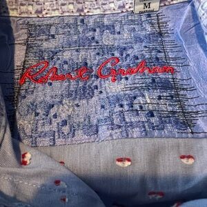 Robert Graham Button Up Flip Cuff L/S All Over Print Men's M Blue